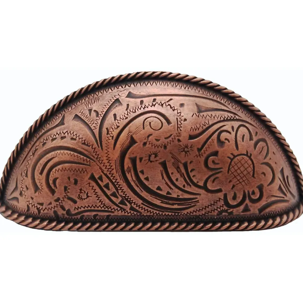 Engraved Flower Cup Pull, Copper Oxide
