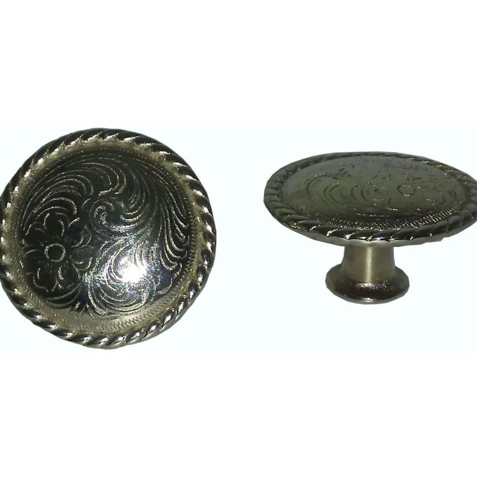 Engraved Flower Knob, Nickel