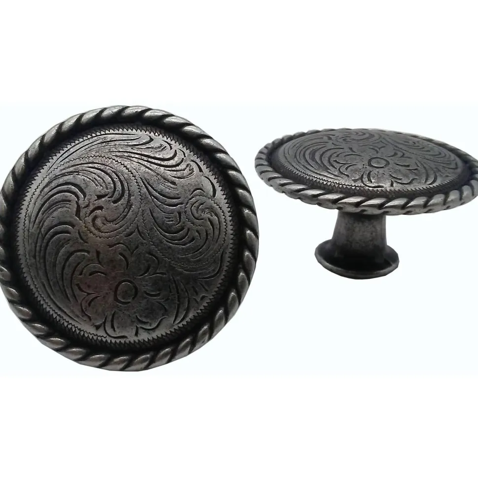 Engraved Flower Knob, Pewter Oxide