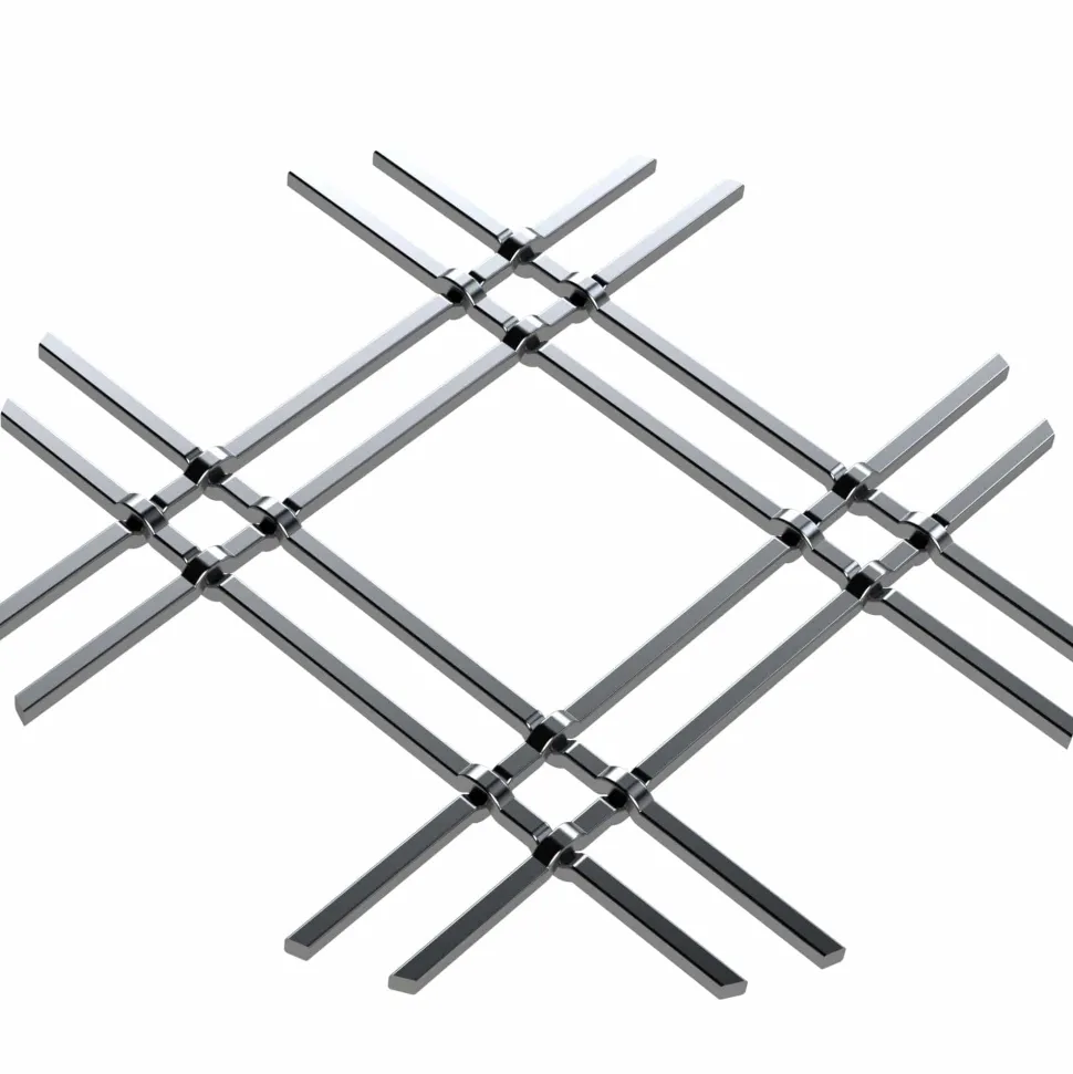 1" Flat Double Diamond Decorative Grille Satin Nickel, 36" W x 24" L Sheet