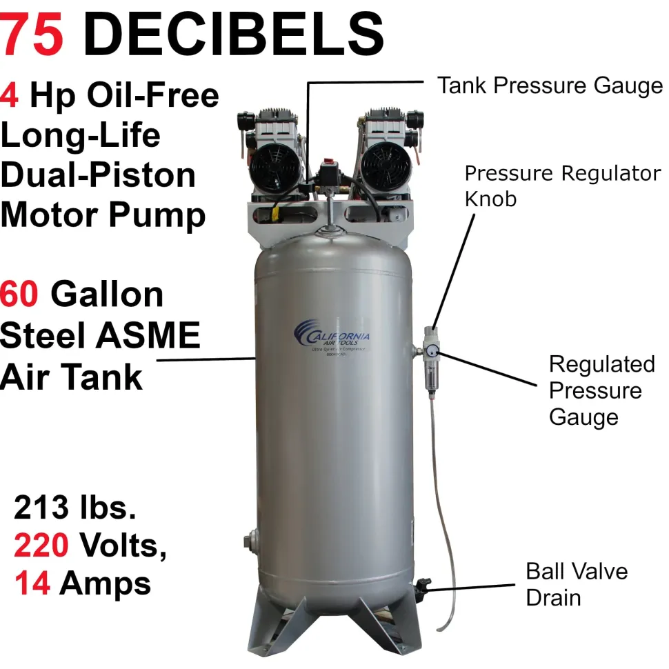 4HP 60 Gallon Oil-Free Steel Tank Air Compressor with Auto Drain Valve