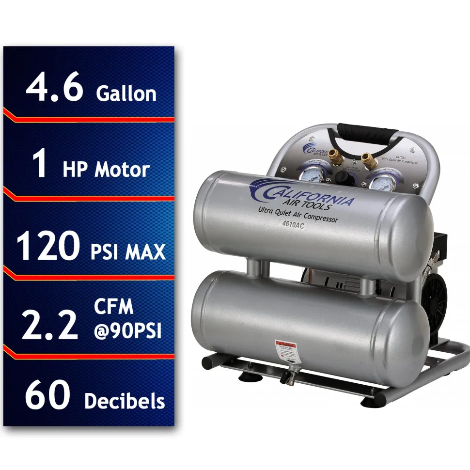 1HP 4.6 Gallon Oil-Free Twin Portable Aluminum Tank Air Compressor