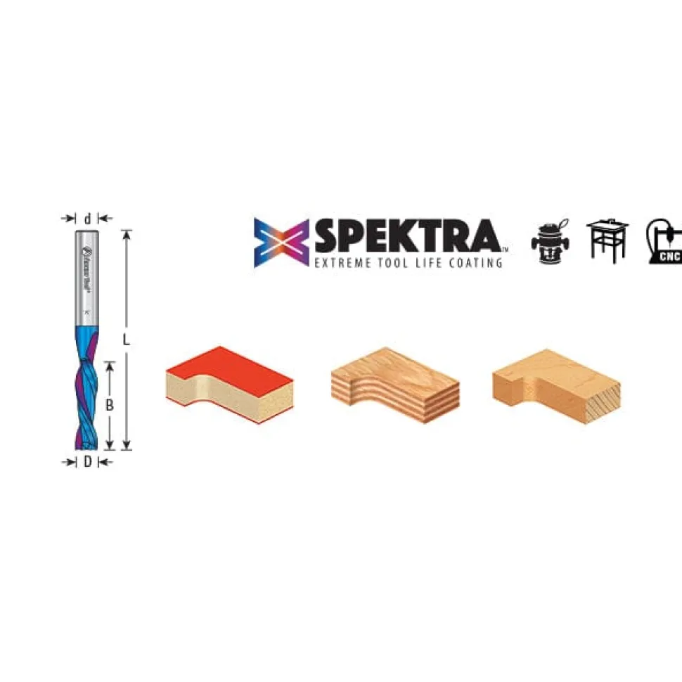 46202-K Solid Carbide Coated Spiral Plunge Router Bit, 1/4 Diameter x 3/4 x 1/4 Inch Shank