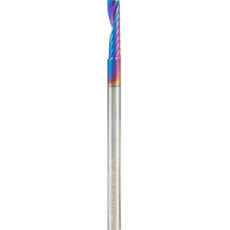 51410-K Spiral O Single Flute Plastic Cutting Up-Cut Mirror Finish CNC Router Bit 1/8"D 1/2"CH 1/8"SH 2"OL