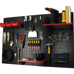4' Metal Pegboard Standard Tool Storage Kit Black Toolboard & Red Accessories