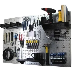 4' Metal Pegboard Standard Tool Storage Kit Galvanized Metallic Toolboard & Black Accessories