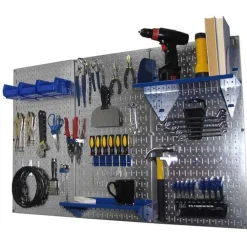 4' Metal Pegboard Standard Tool Storage Kit Galvanized Metallic Toolboard & Blue Accessories