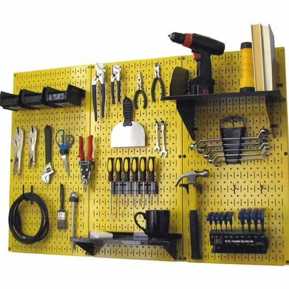 4' Metal Pegboard Standard Tool Storage Kit Yellow Toolboard & Black Accessories