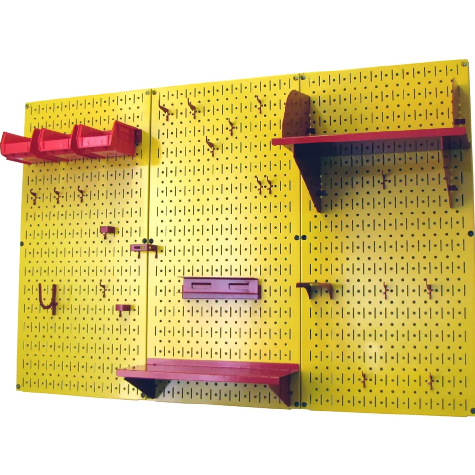 4' Metal Pegboard Standard Tool Storage Kit Yellow Toolboard & Red Accessories