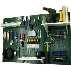 4' Metal Pegboard Standard Tool Storage Kit Green Toolboard & White Accessories