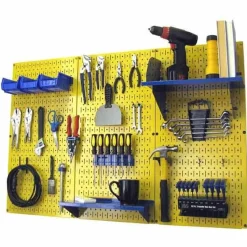 4' Metal Pegboard Standard Tool Storage Kit Yellow Toolboard & Blue Accessories