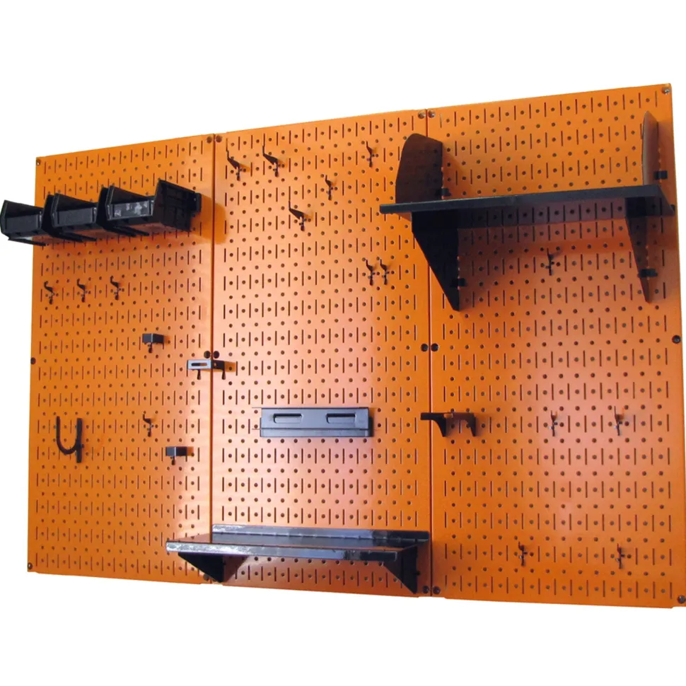 4' Metal Pegboard Standard Tool Storage Kit Orange Toolboard & Black Accessories