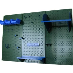 4' Metal Pegboard Standard Tool Storage Kit Green Toolboard & Blue Accessories