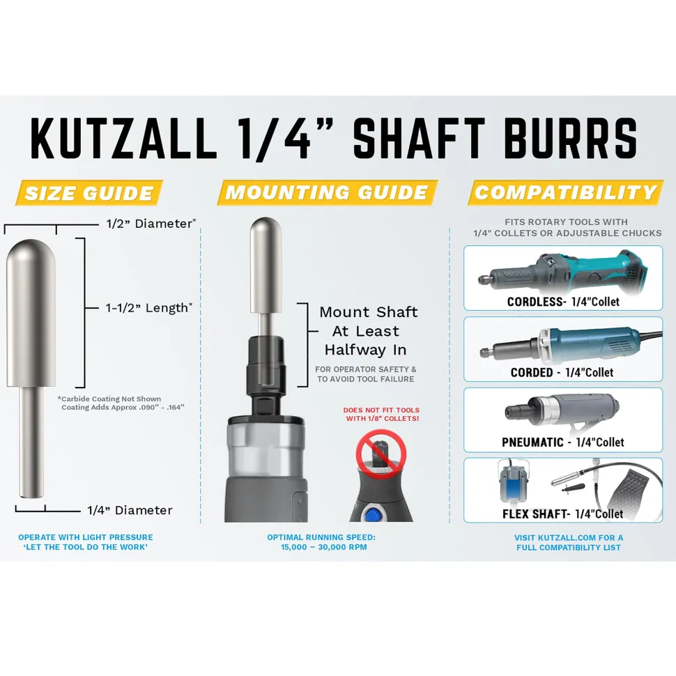 Original Ball Nose Burr, 1/4" Shaft, Coarse (1/2" x 1-1/2")
