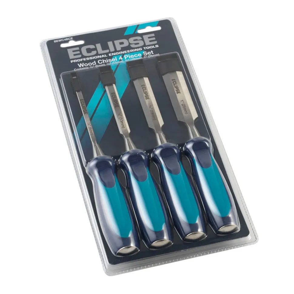 4 pc Wood Chisel with Ergonomic Soft Handle 1/4, 1/2", 3/4", 1"