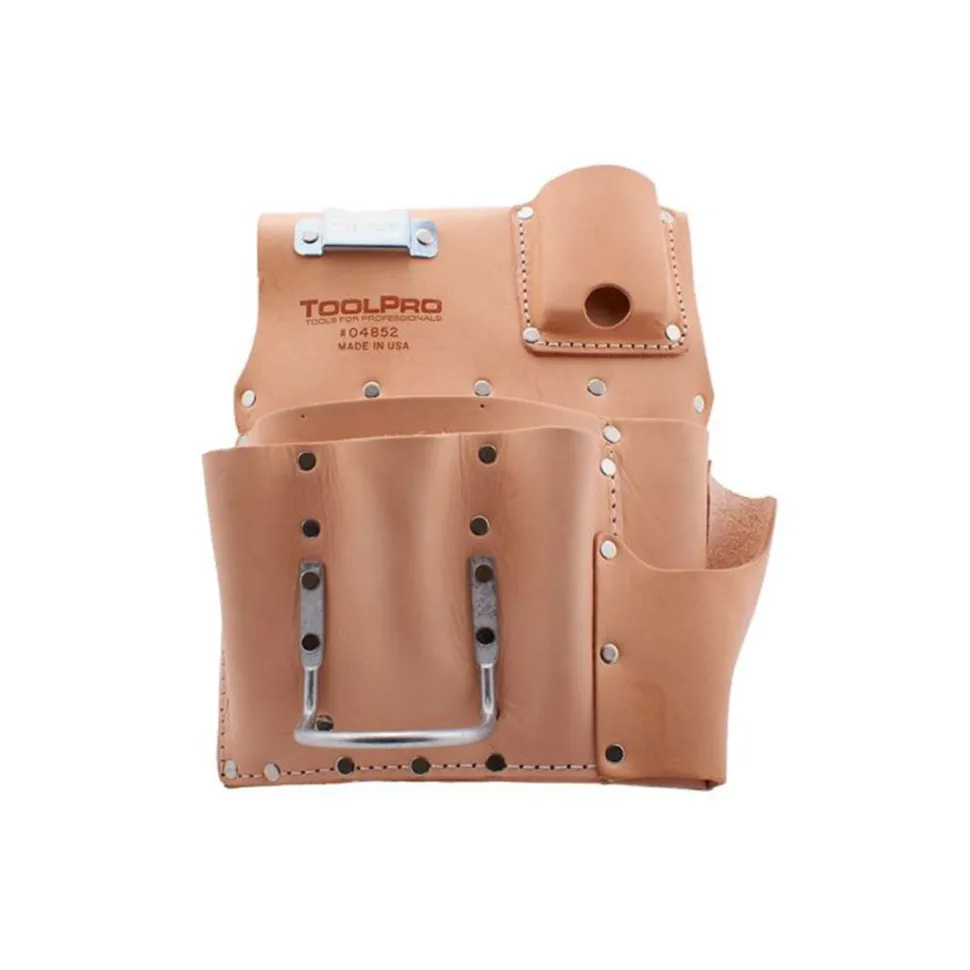 8-Pocket Drywall Pouch, Flat Style, Heavy Duty Leather, Left Handed
