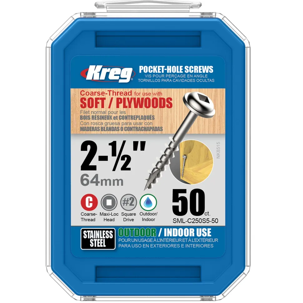 Pocket Hole Screw Coarse Square Drive 305 Stainless Steel