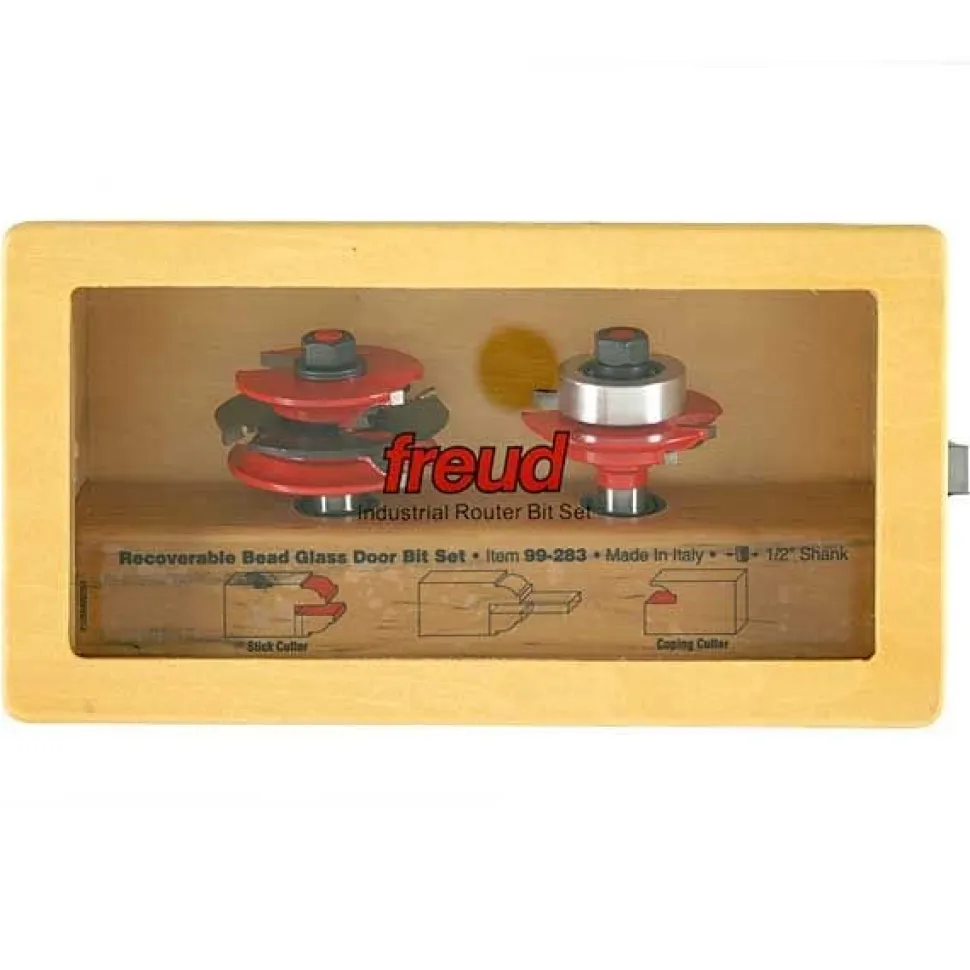 99-283 Recoverable Bead Glass Door Router Router Bit Set 2 Piece Bead Profile 1/2"SH