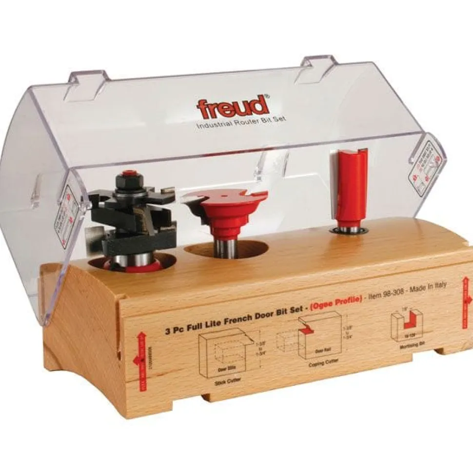 98-308 Three Piece Full Lite French Door Router Router Bit Set Ogee